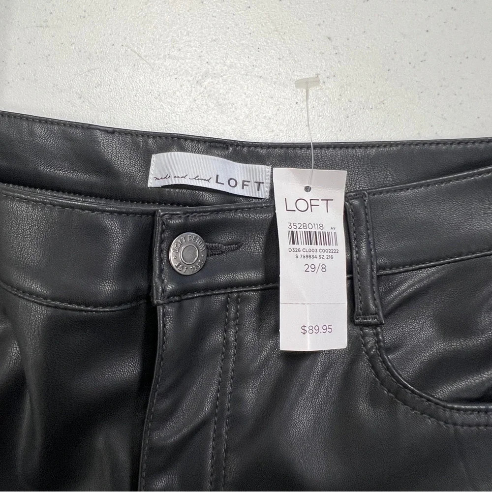 LOFT Five Pocket Straight Pants in Faux Leather 29 - 8 NWT BLACK - Picture 5 of 9